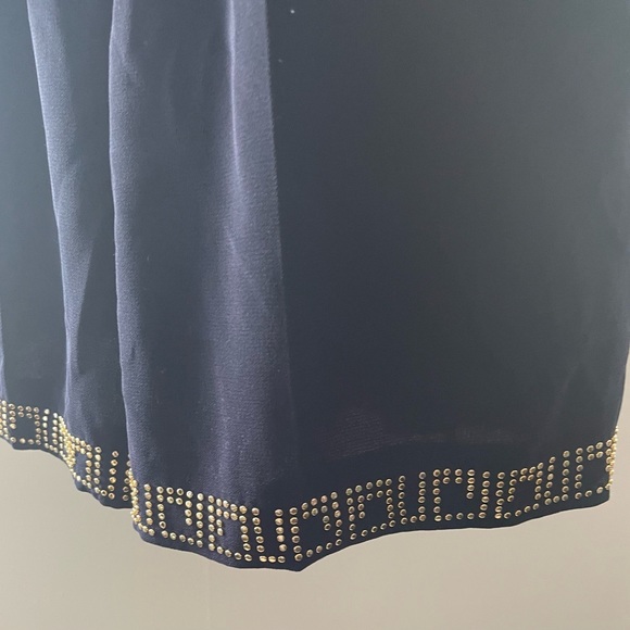 Rober Navy Blue High Waisted Dress Shorts With Gold Beaded Hem - Picture 3 of 10